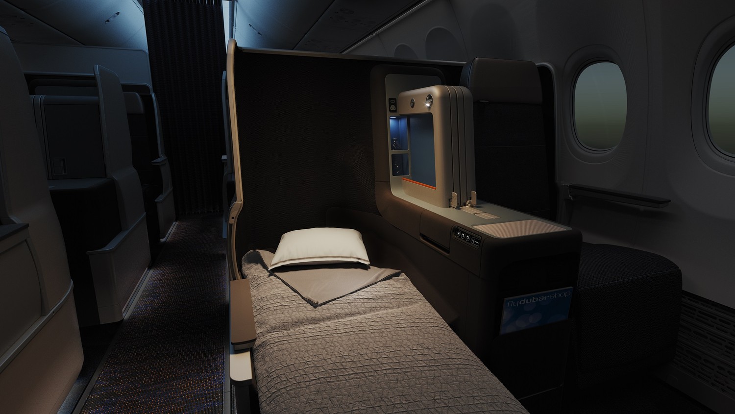 FlyDubai business class - throne seats - lie flat