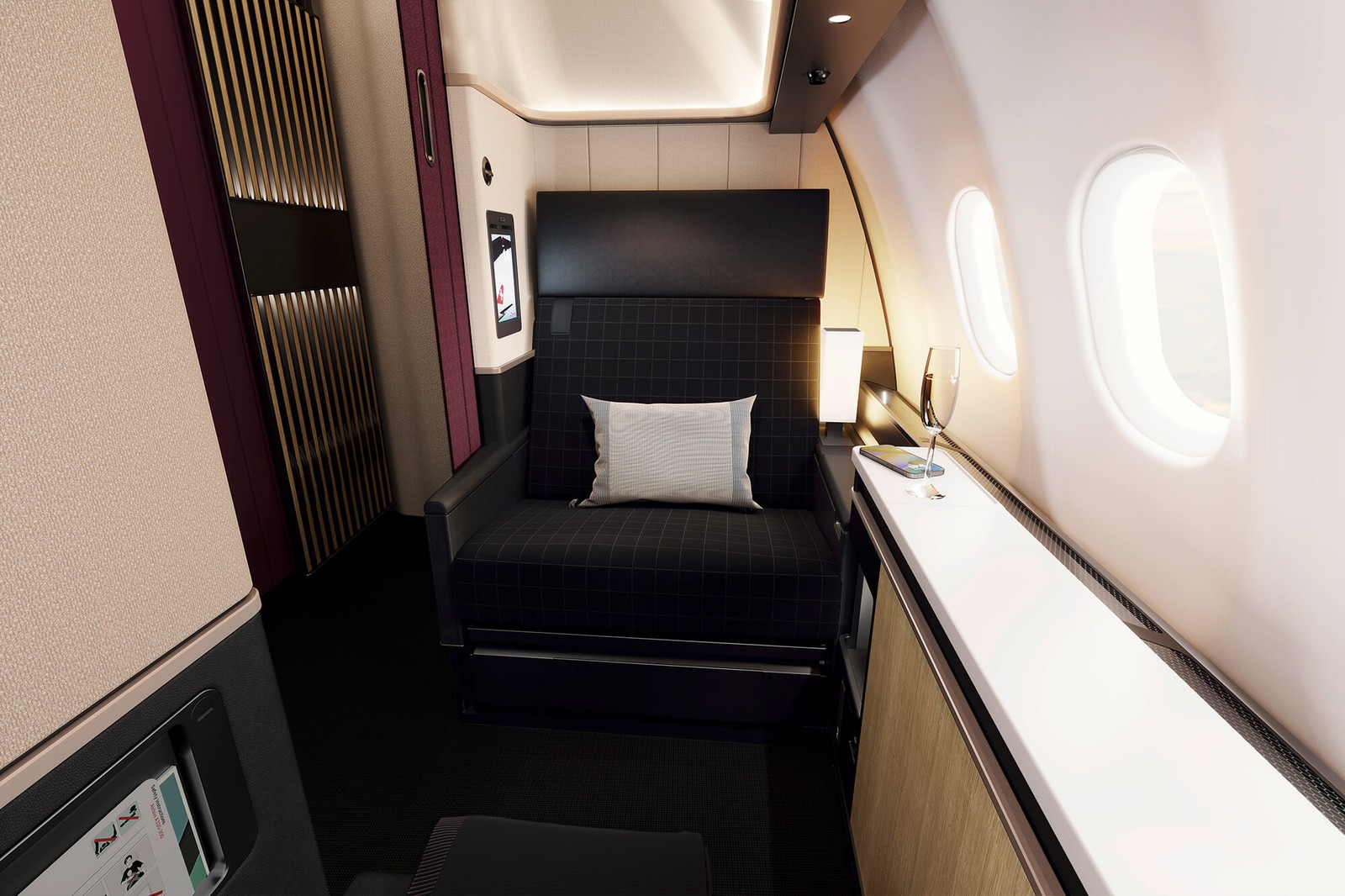 SWISS Senses First Class cabin featuring modern design and premium comfort. Photo by SWISS.